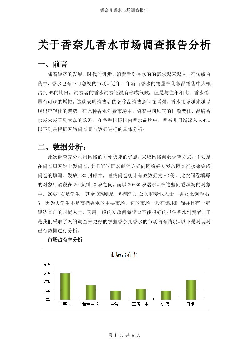 香奈儿香水市场调查报告