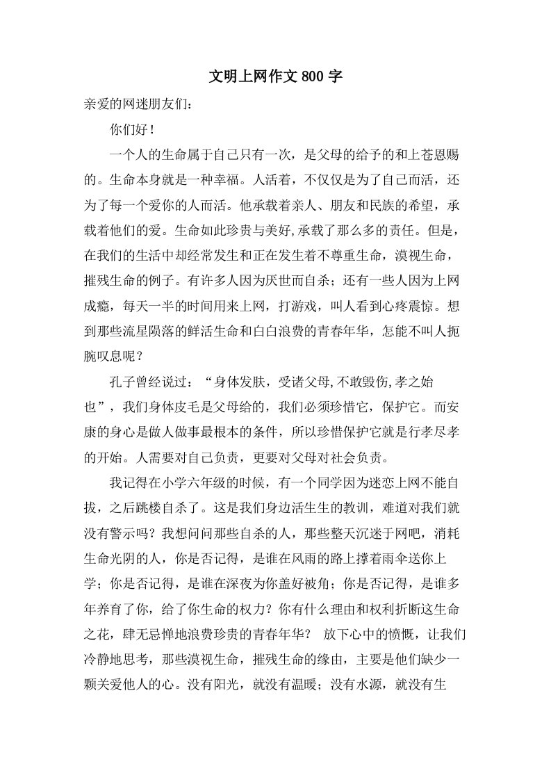 文明上网作文800字