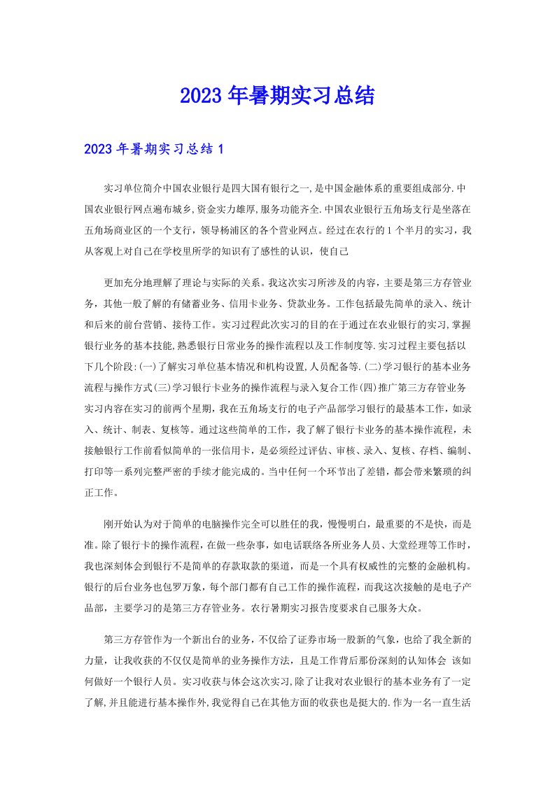 【最新】2023年暑期实习总结