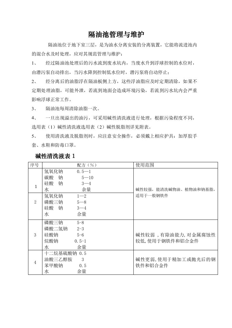 隔油池管理与维护