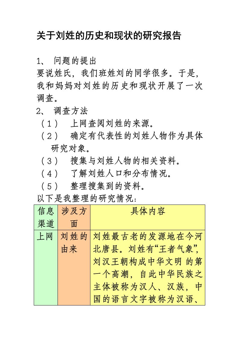 关于刘姓的历史和现状的研究报告