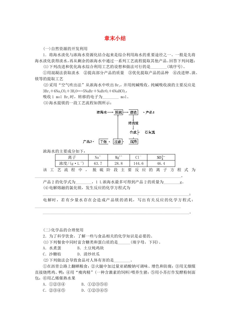 新教材2023版高中化学章末小结8第八章化学与可持续发展学案新人教版必修第二册