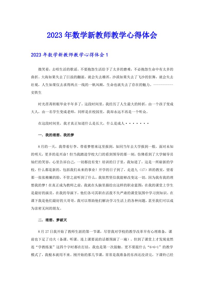 2023年数学新教师教学心得体会