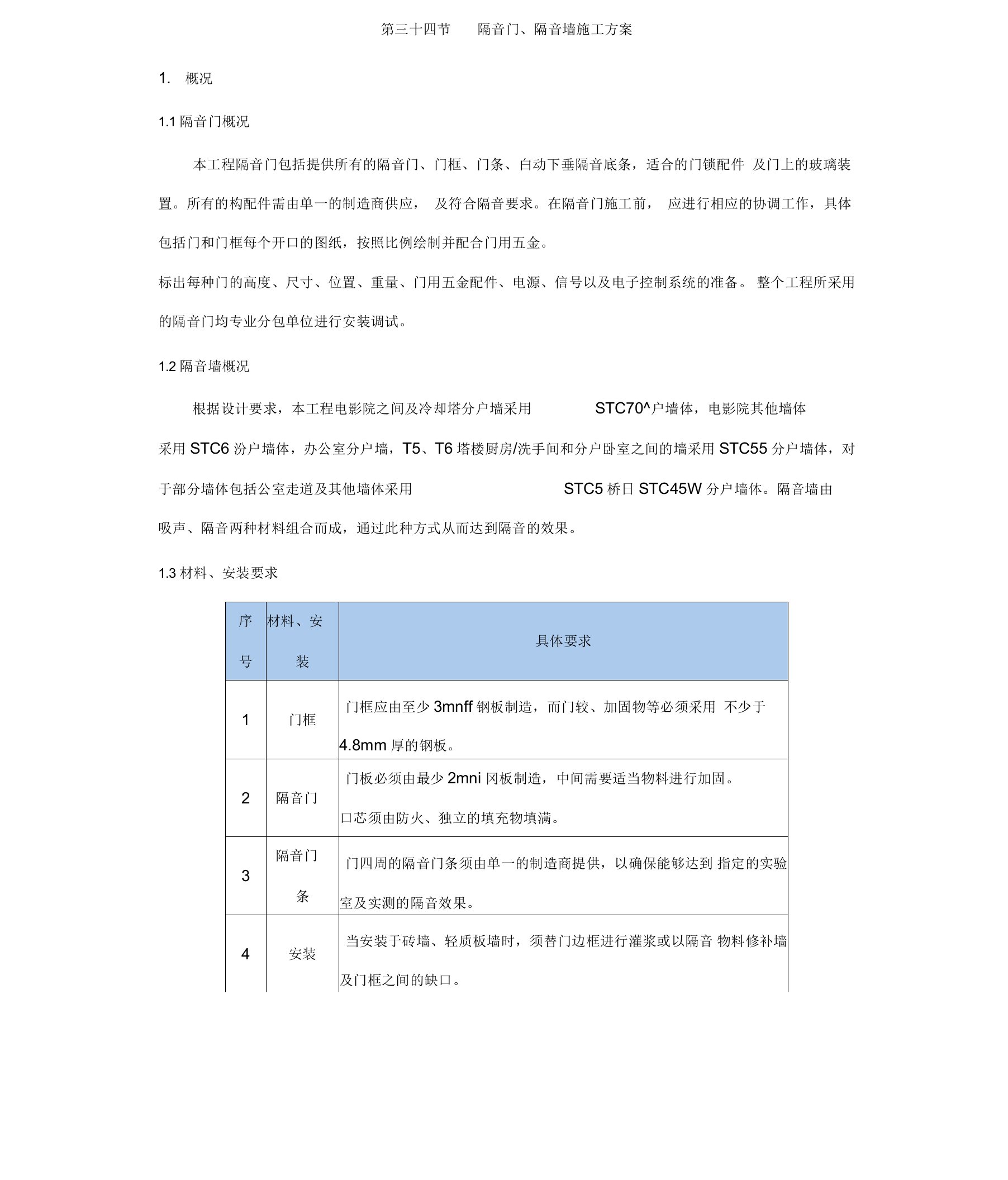 隔音门、隔音墙施工方案