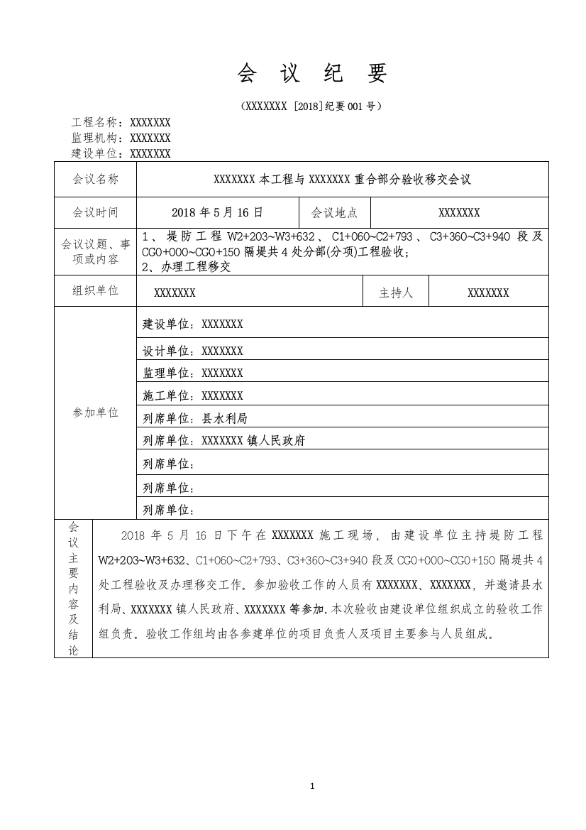 竣工验收会议纪要格式