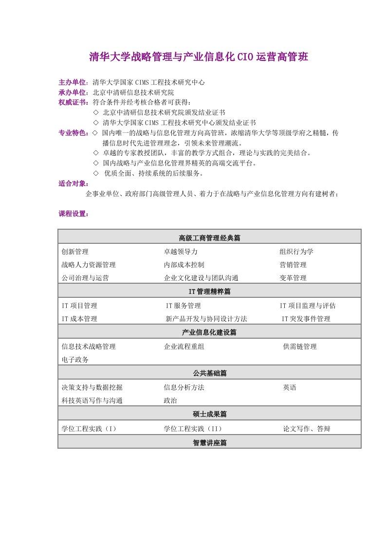 运营管理-清华大学战略管理与产业信息化CIO运营高管班