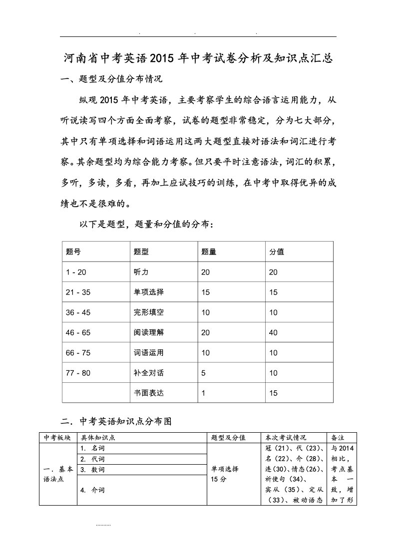 河南省中考英语试卷分析报告