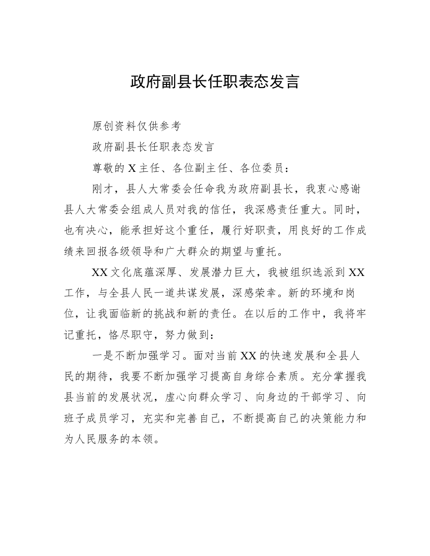 政府副县长任职表态发言