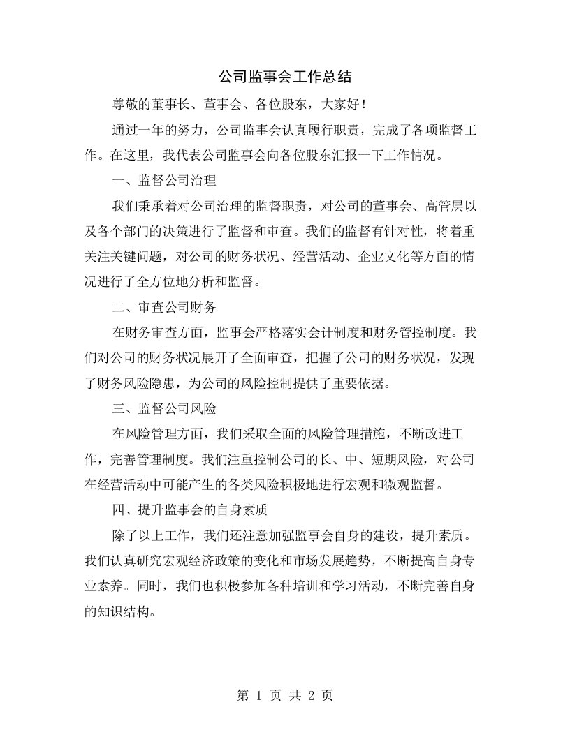 公司监事会工作总结