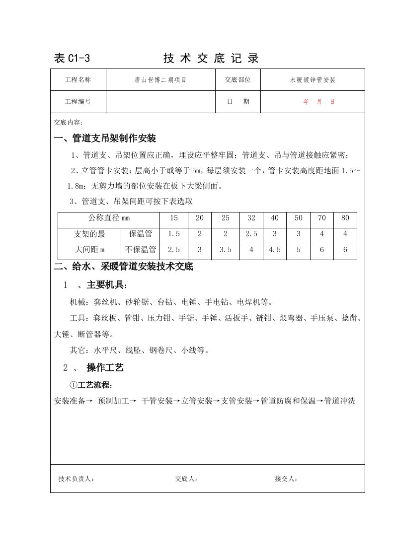 水暖镀锌管安装技术交底