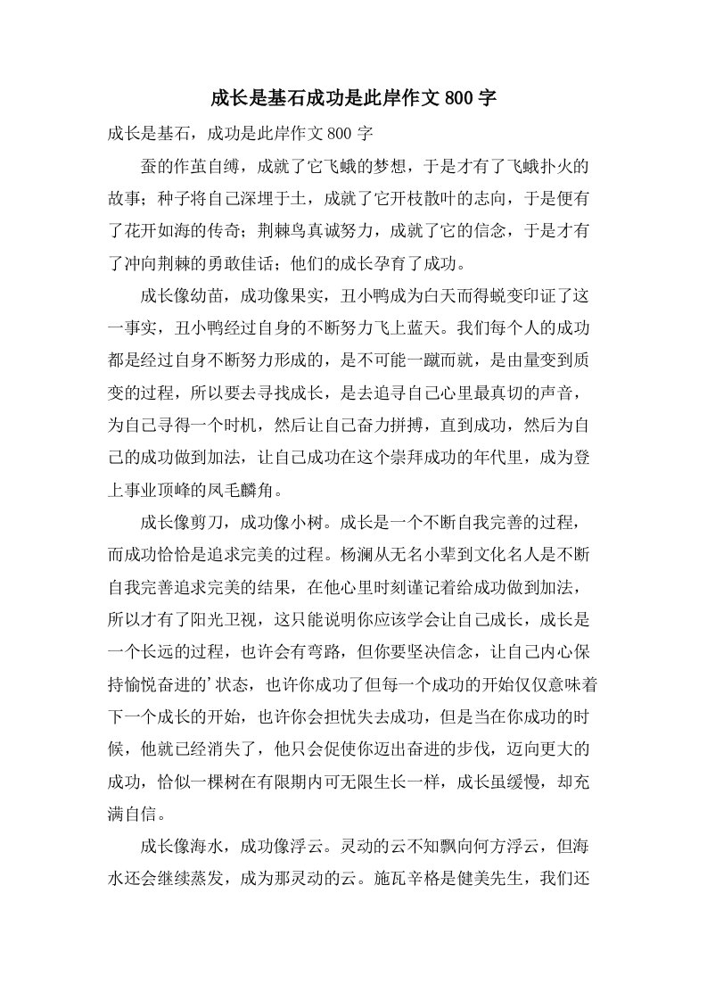 成长是基石成功是彼岸作文800字