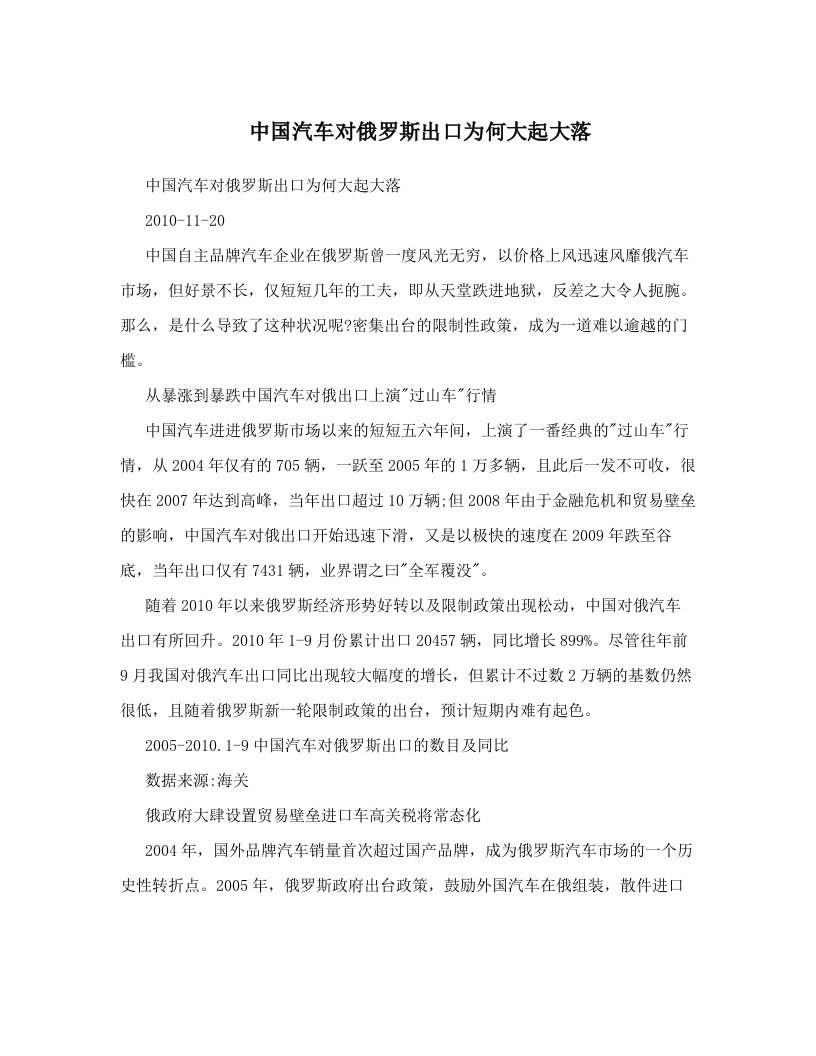 中国汽车对俄罗斯出口为何大起大落