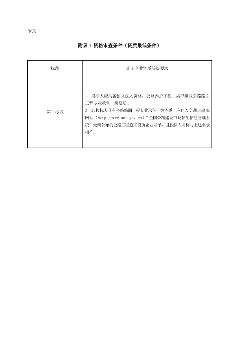 施工招标资格审查条件