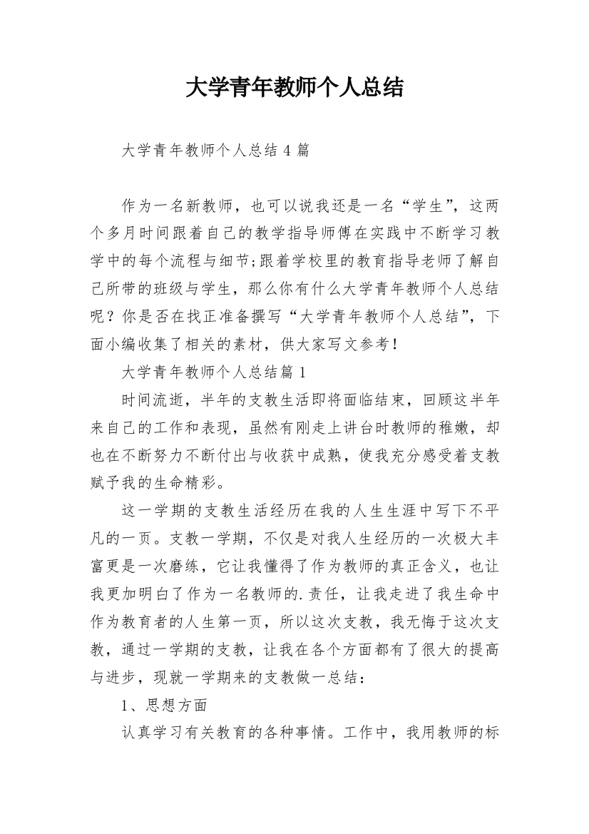 大学青年教师个人总结