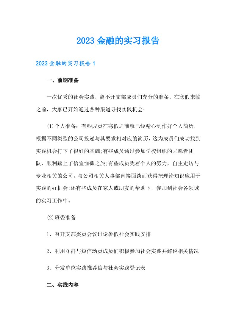 2023金融的实习报告