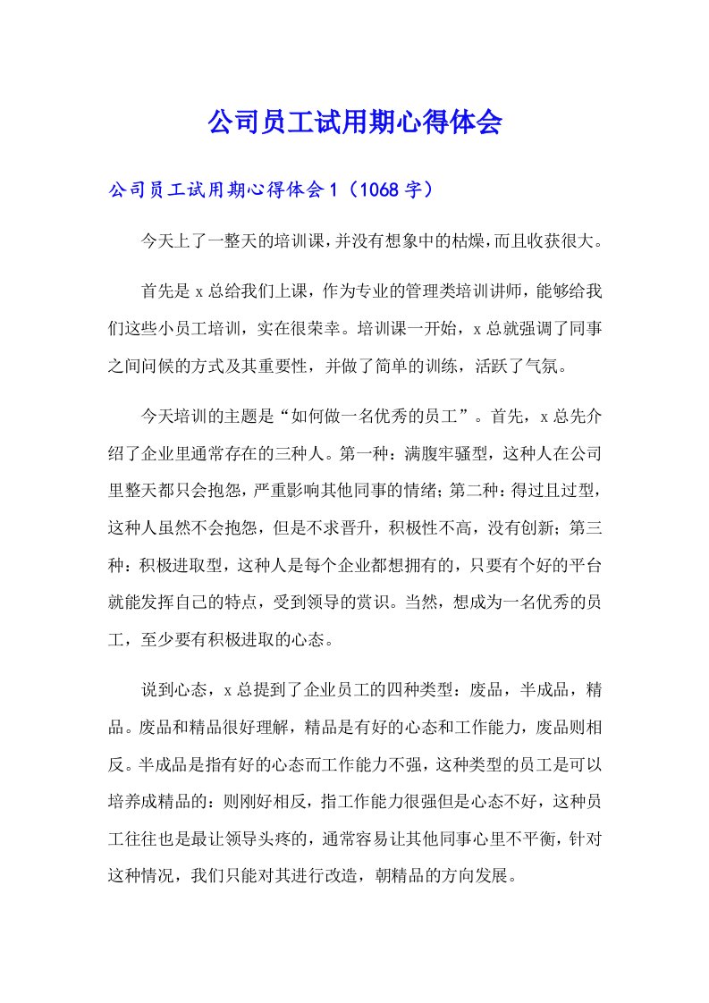 公司员工试用期心得体会