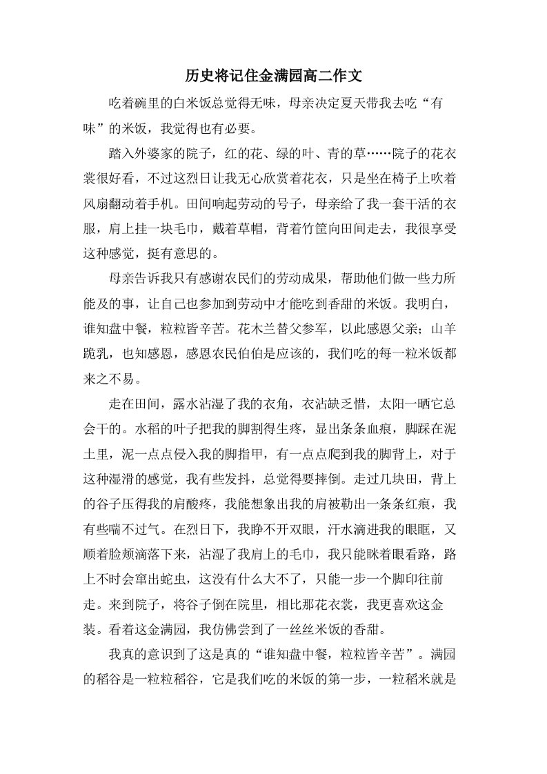 历史将记住金满园高二作文