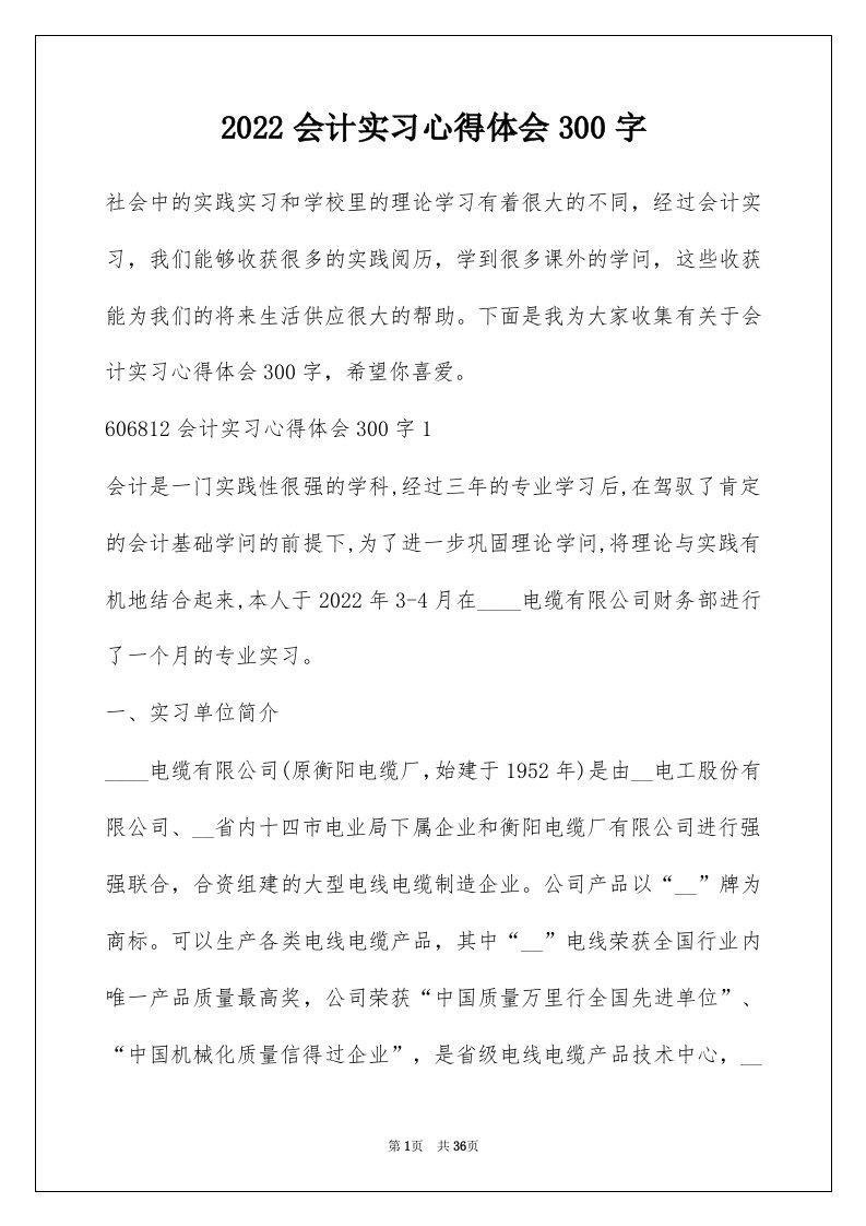 2022会计实习心得体会300字