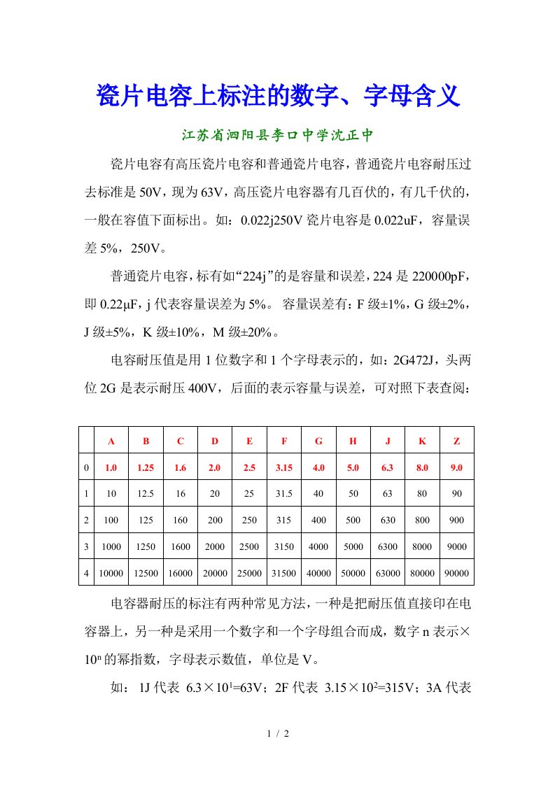 瓷片电容上标注的数字、字母含义