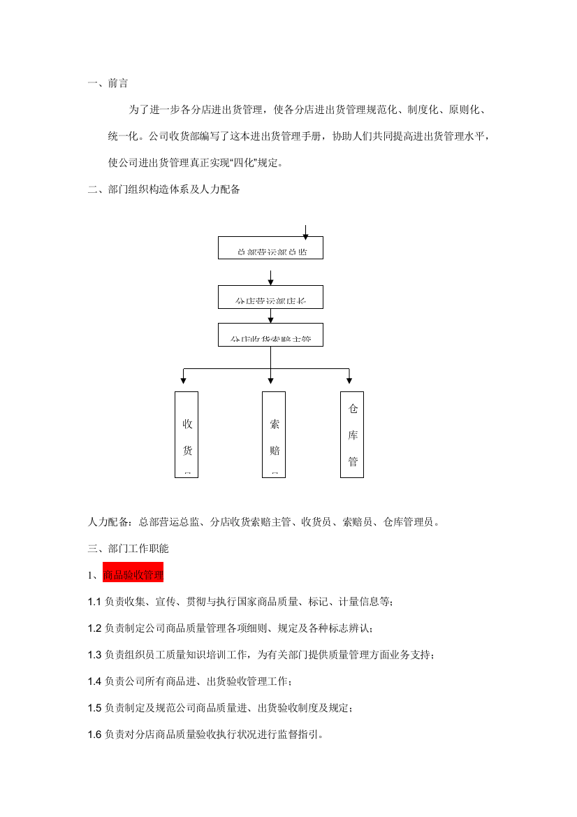 收货部职责样本