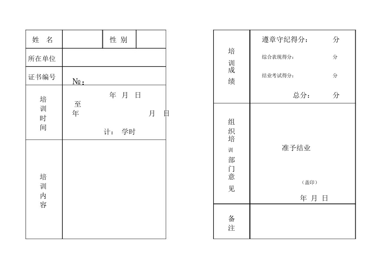 培训班结业证书模板