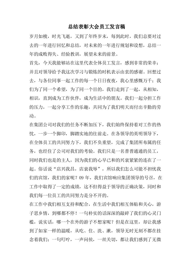 总结表彰大会员工发言稿