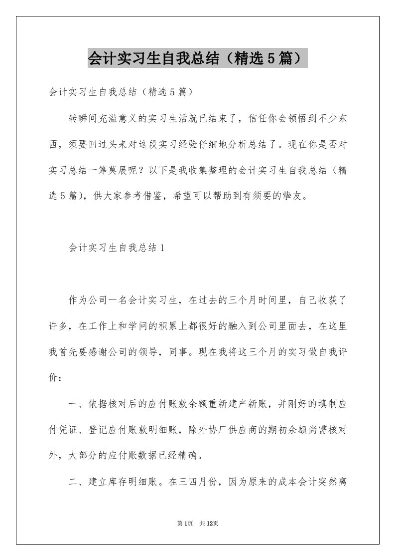 会计实习生自我总结精选5篇