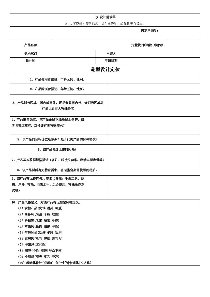 (完整版)产品ID设计需求单