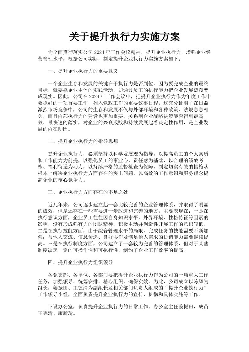 关于提升执行力实施方案