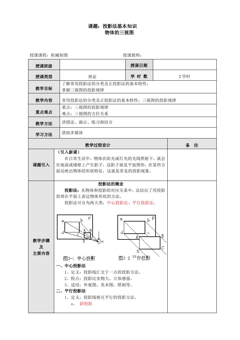 电子教案8-投影法三视图形成