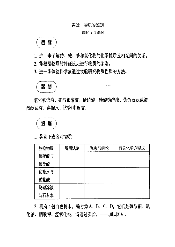 实验：物质的鉴别