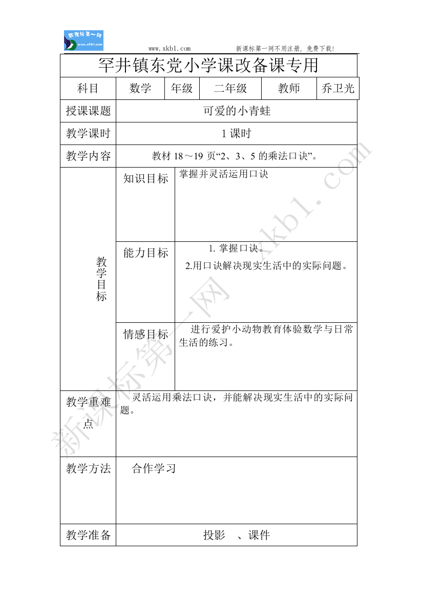 【小学中学教育精选】第五课时可爱的小青蛙