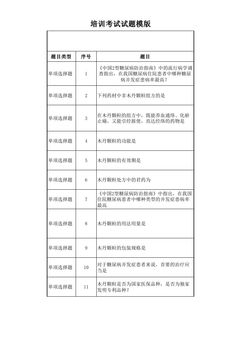 木丹颗粒、通脉降糖产品知识试题库