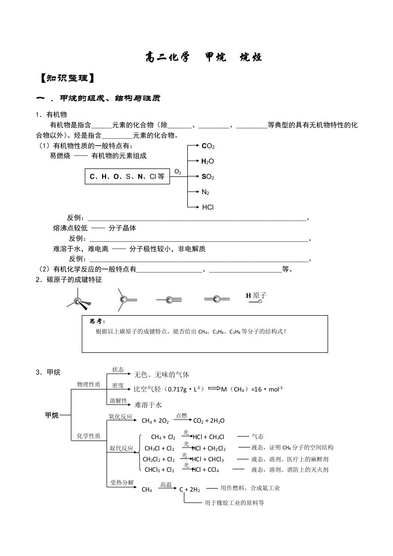 高二化学甲烷烷烃