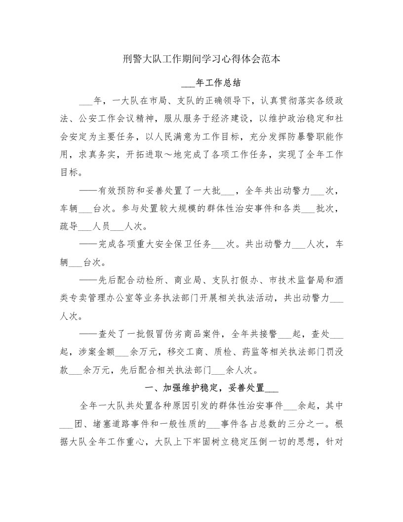 刑警大队工作期间学习心得体会范本