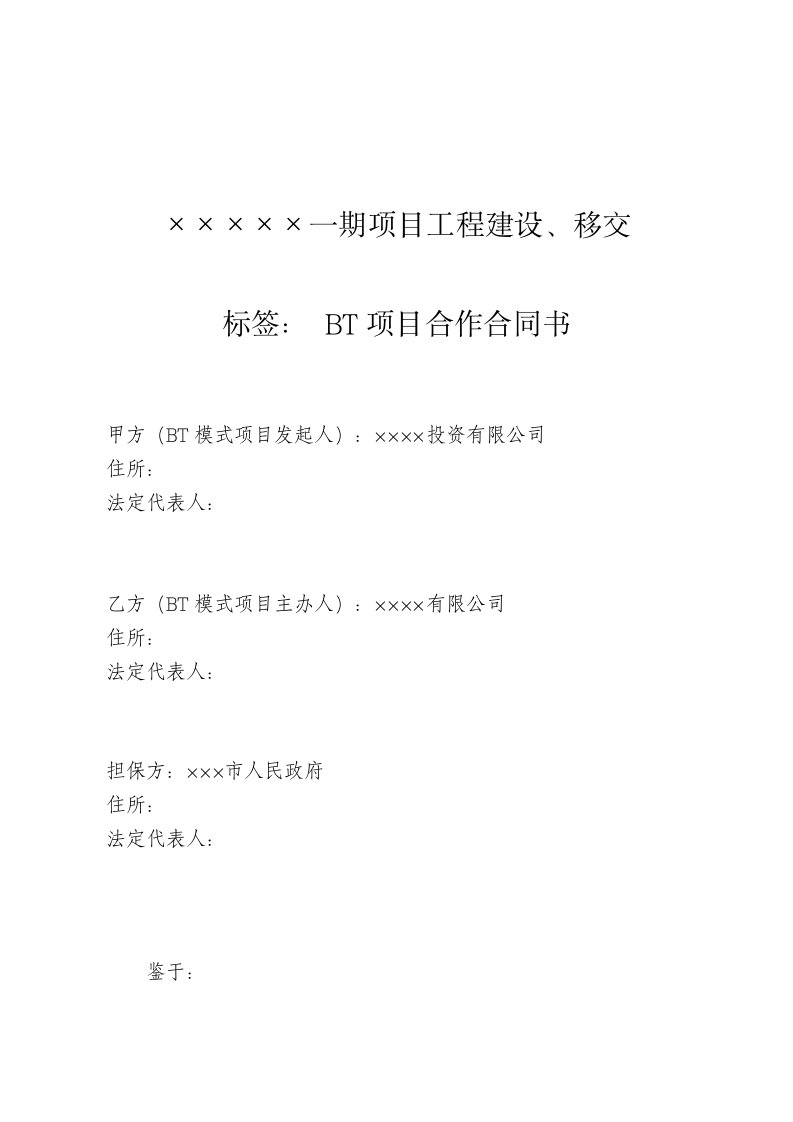 BT项目合作合同书