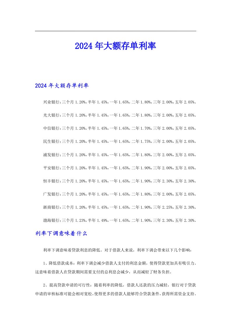 2024年大额存单利率