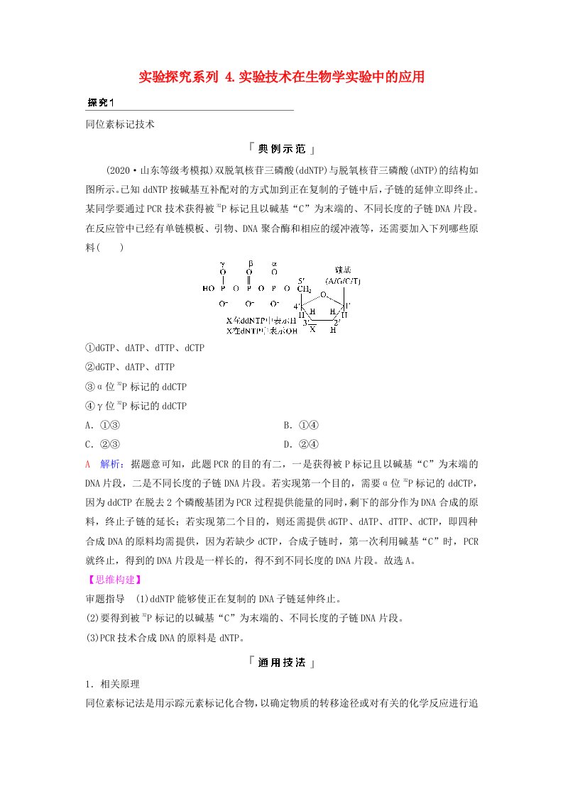 2024版高考生物一轮总复习第6单元基因的本质和表达实验探究系列4.实验技术在生物学实验中的应用教师用书