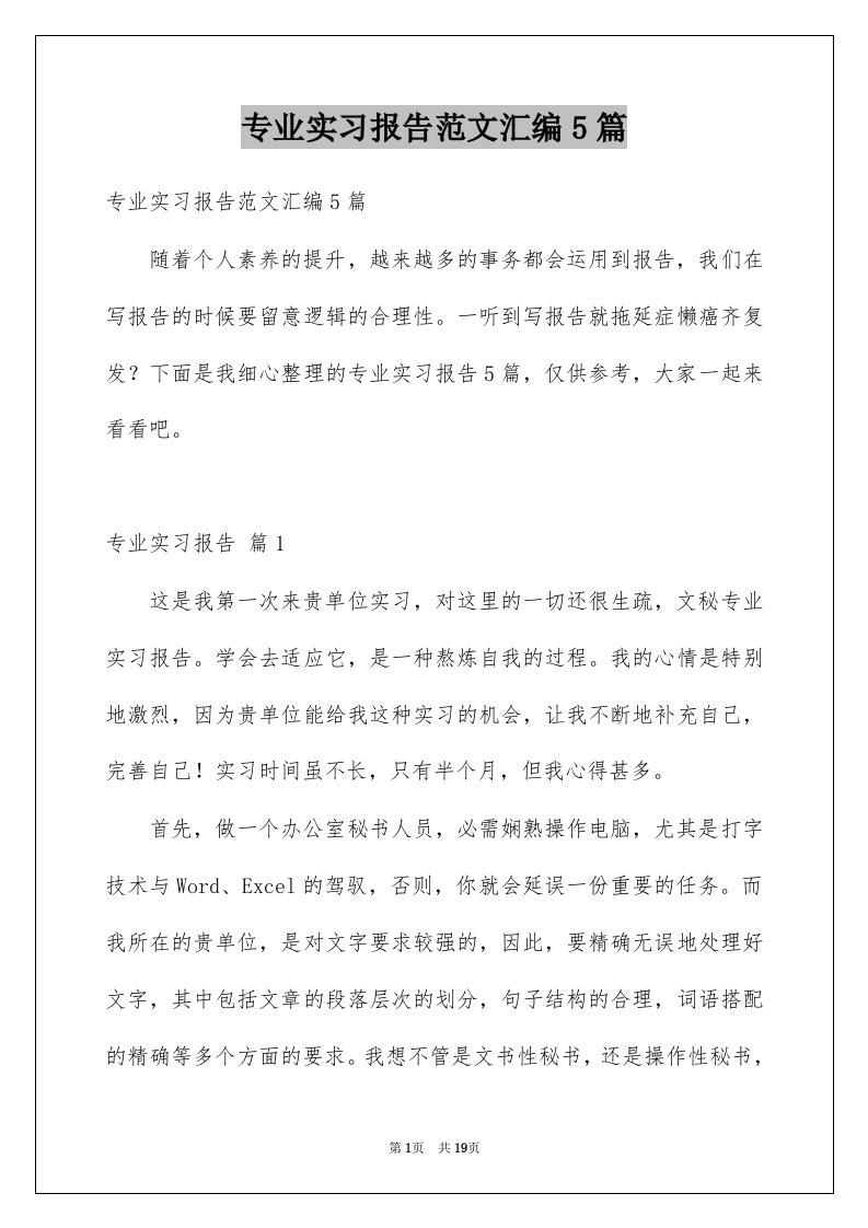 专业实习报告范文汇编5篇范文