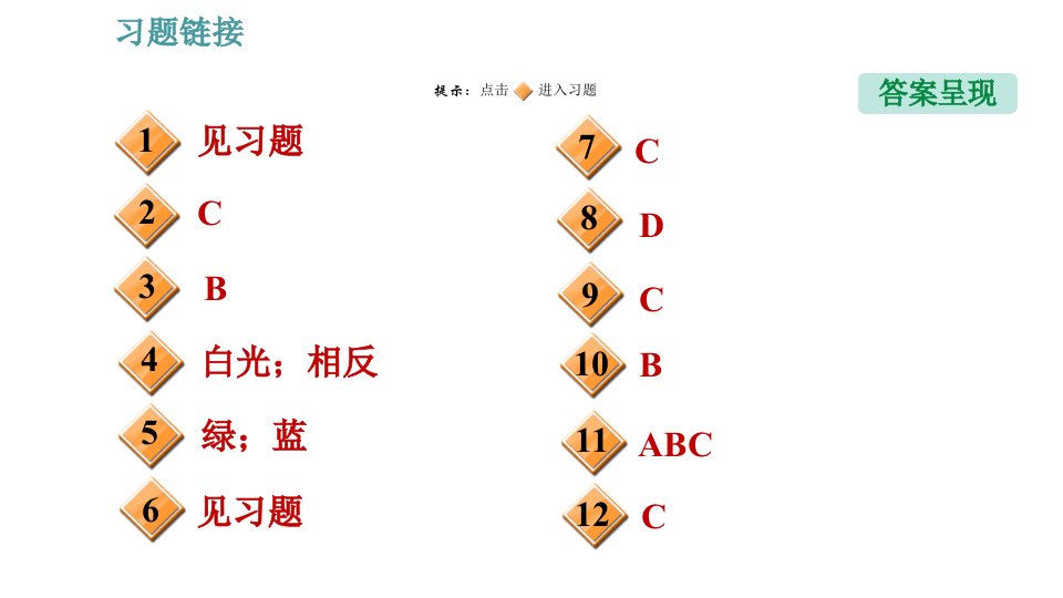 教科版八年级上册物理习题课件第4章4.8走进彩色世界