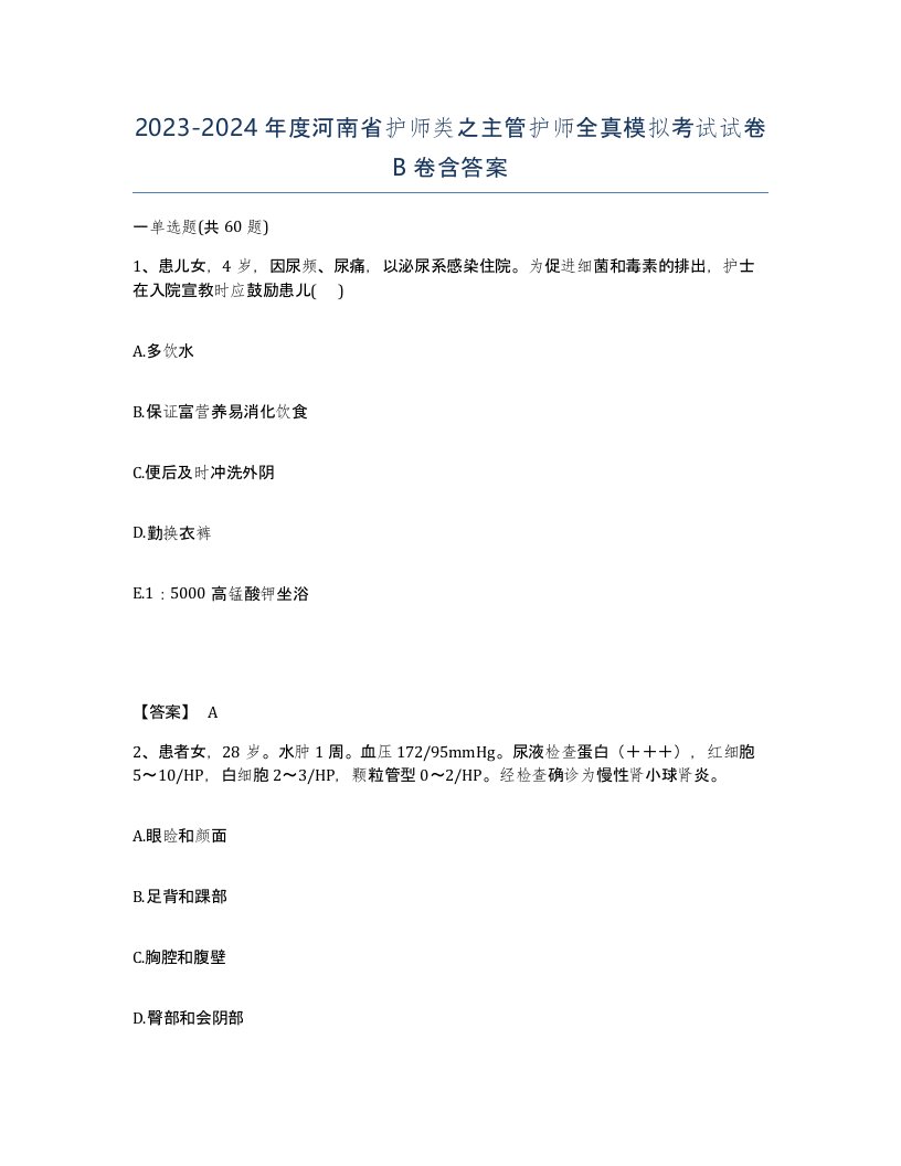 2023-2024年度河南省护师类之主管护师全真模拟考试试卷B卷含答案