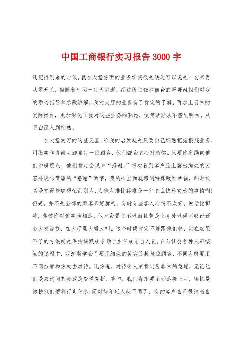 中国工商银行实习报告3000字