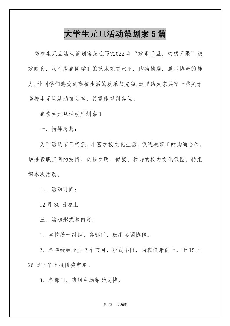 大学生元旦活动策划案5篇