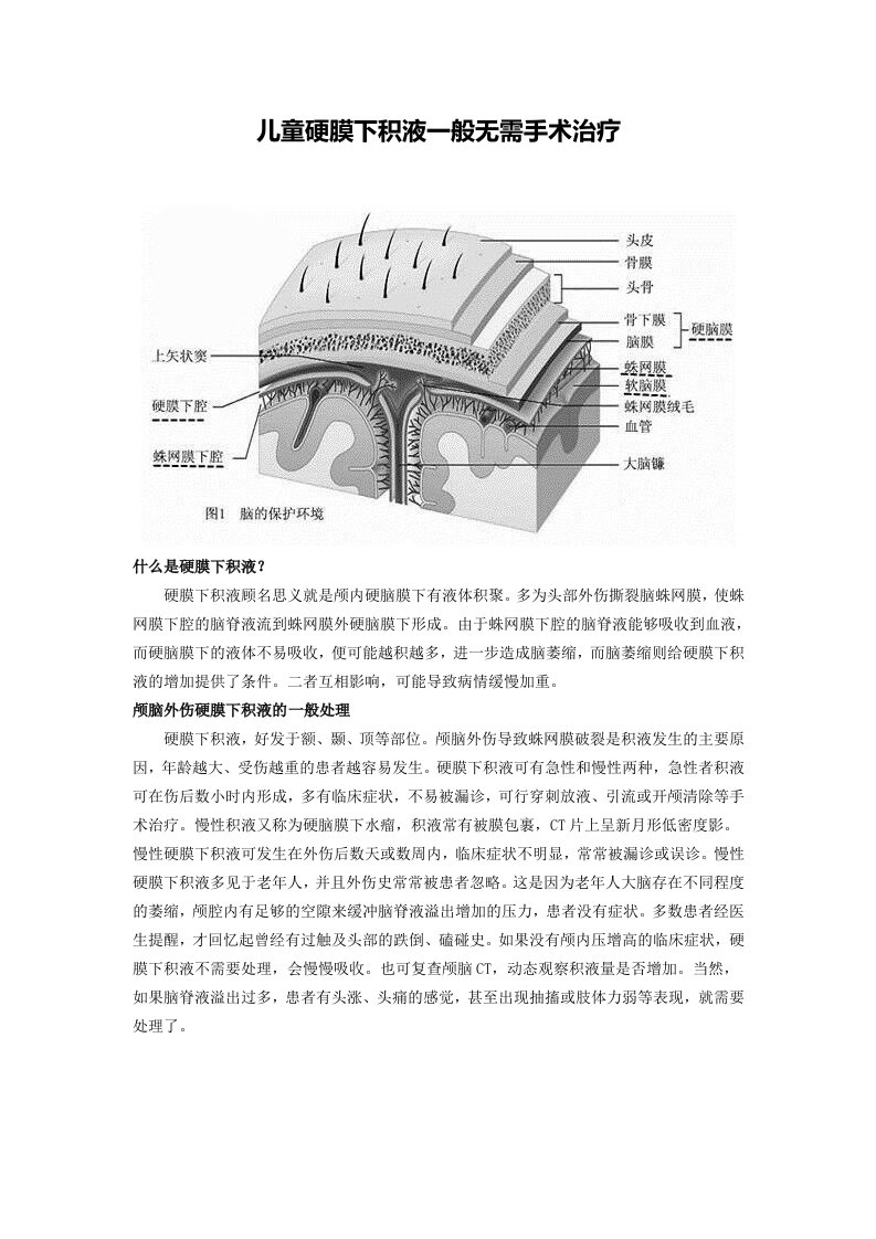 儿童硬膜下积液一般无需手术治疗