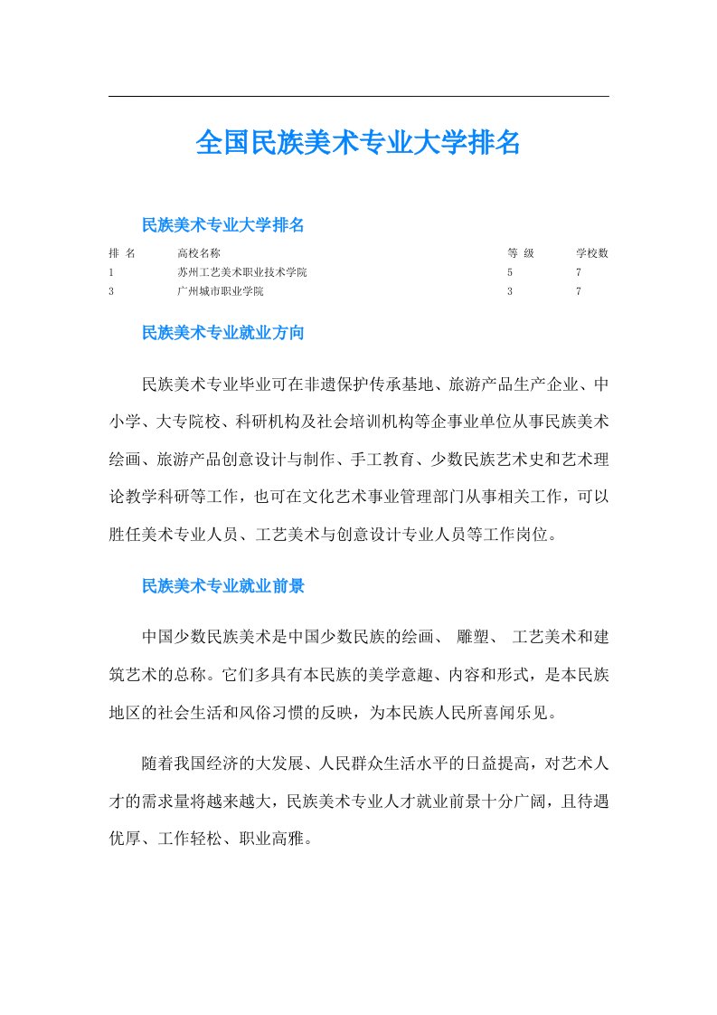 全国民族美术专业大学排名