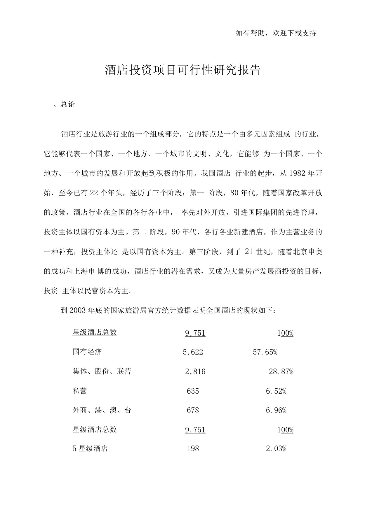 酒店投资项目可行性研究报告