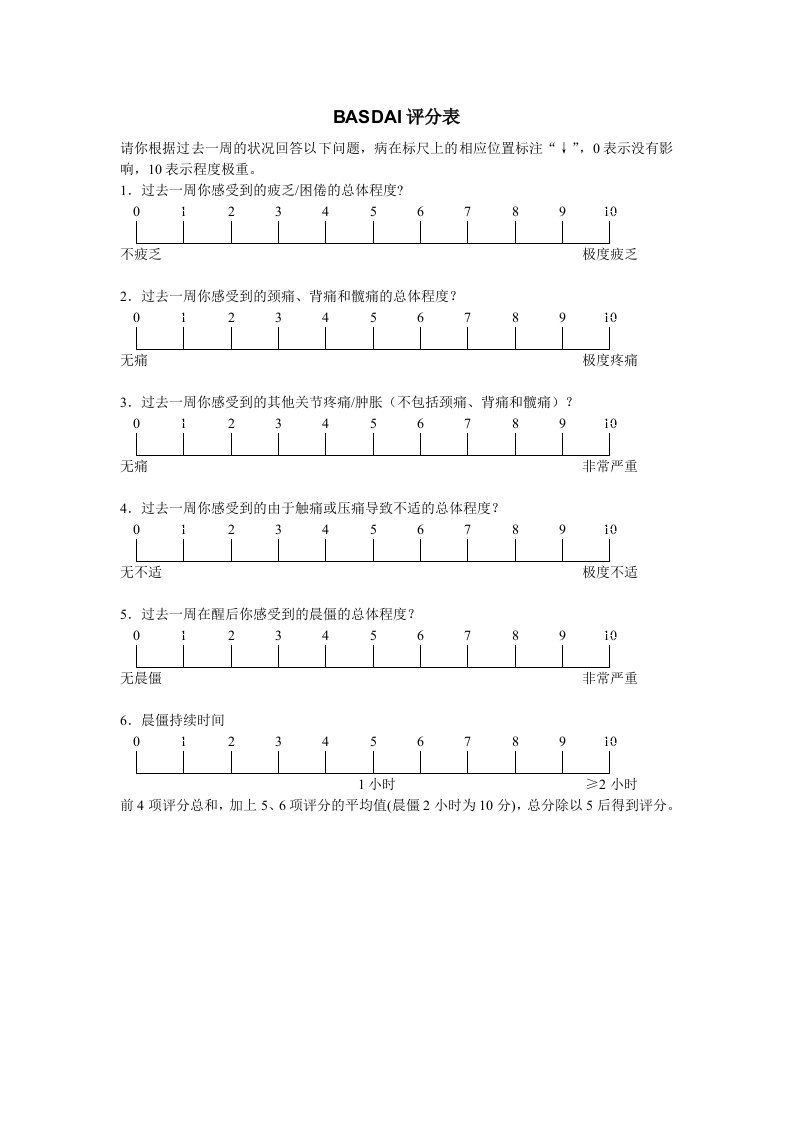 BASDAI评分表