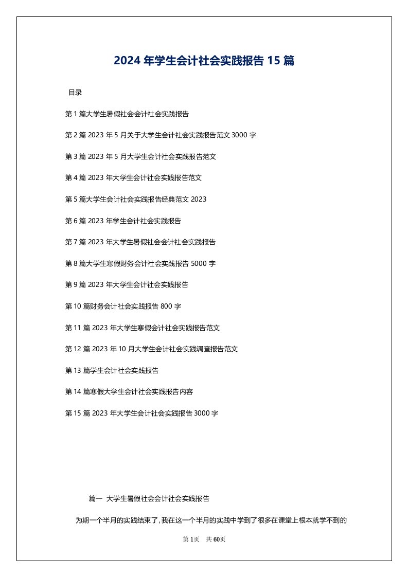 2024年学生会计社会实践报告15篇