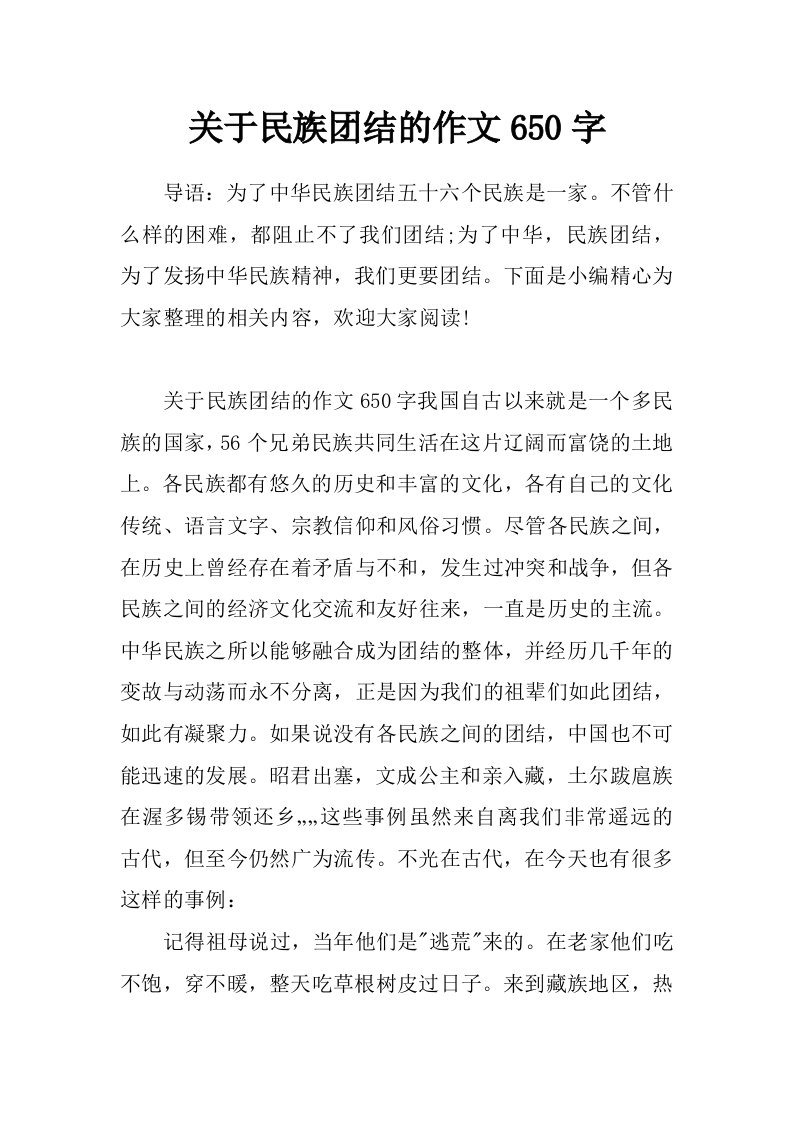 关于民族团结的作文650字