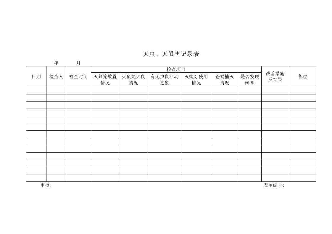 (食品包材QS管理文件表格)灭虫灭鼠记录